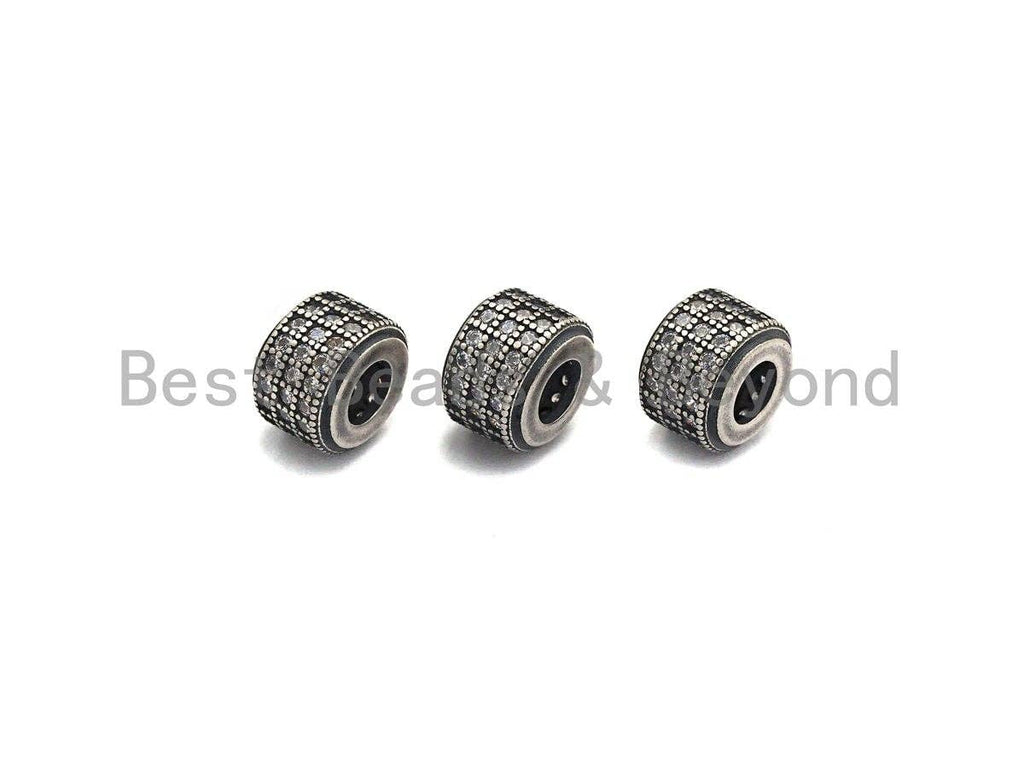 Antique Silver CZ Large Hole Cylinder/Drum Barrel Micro Pave Beads, sku#X125