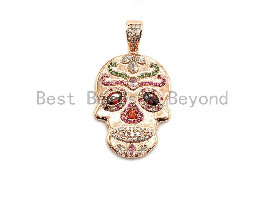 Colorful CZ Micro Pave Skull Pendant, Red Eye,Skull Pave Pen
