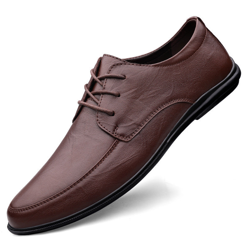 Men's Casual Leather Shoes – Lace-Up Round Toe Soft Sole Comfort Loafer | Black, Coffee, Tan