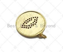 Load image into Gallery viewer, CZ Micro Pave Fuchsia Lip On Round Coin Shape Pendant Charm, Cubic Zirconia Lip Charm, Real Gold Plated Charm,20x22mm,Sku#L356