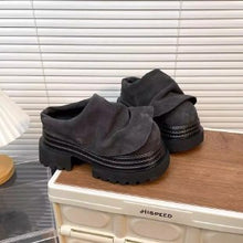 Load image into Gallery viewer, Ruffled Mules Slip-On Flats. Women's Casual Closed-Toe PU Leather Shoes | Comfortable Everyday Footwear