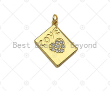 Load image into Gallery viewer, CZ Micro Pave Love Heart On Rectangle Shape Pendant/Charm,18K Dainty Gold Medallion Charm, Necklace Bracelet Charm,17x20mm, Sku#LK254