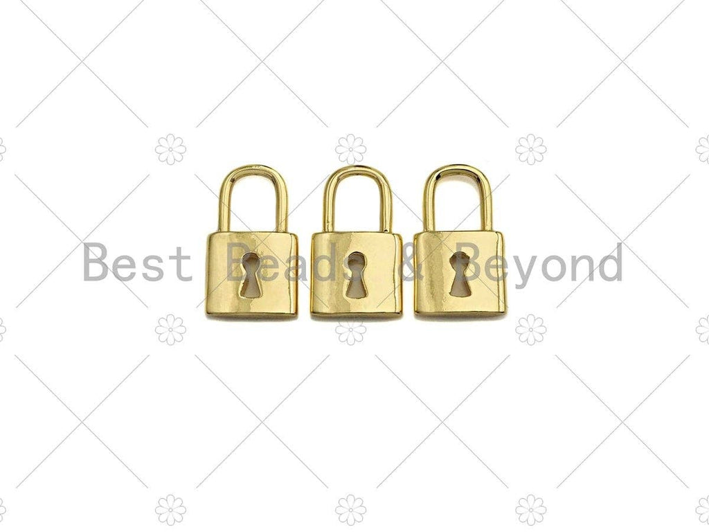 18K Shiny Gold Padlock Key Pendant, Gold Lock Charm, Padlock Necklace Bracelet Charm, 11x18mm, Sku#LK07
