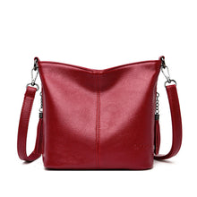 Load image into Gallery viewer, Women's High-Capacity Tassel Crossbody Bag – Leather Bucket Bag with Zipper Pocket