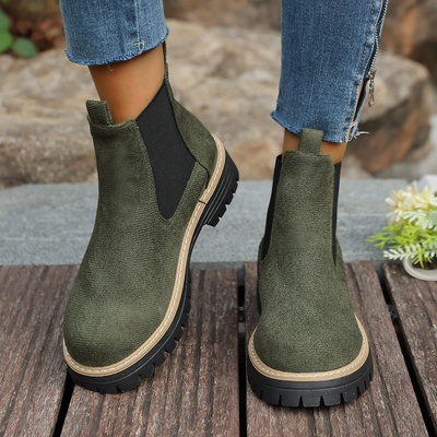 Women's Round Toe Square Heel Slip-On Boots | Fall Winter Fabric Boots