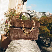 Load image into Gallery viewer, Chic Plush Chain Crossbody Bag – Synthetic Leather Mini Handbag for Women | Coffee Brown