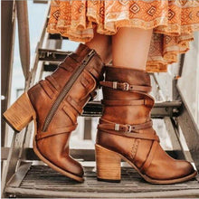 Load image into Gallery viewer, Women's Retro Chunky Heel Ankle Boots – Side Zipper &amp; Buckle Detail
