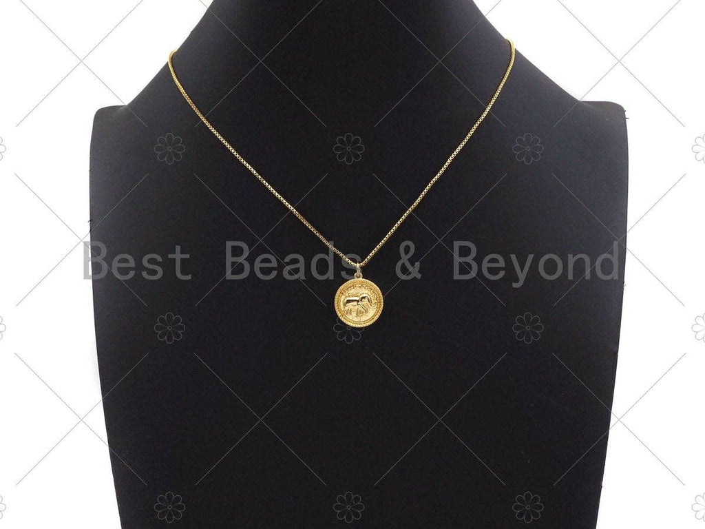 Dainty Gold Embossmen Elephant On Round Coin Shape Charms, Dainty Charms, Gold Elephant Pendant, Necklace Charms, 17x19mm, Sku#F1325
