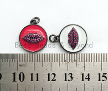 Load image into Gallery viewer, NEW Colorful Oil Dropped Round Charm with  Fuchsia Lip, Enamel Gunmetal Pendant Charms, Enamel Oil Drop CZ Charm, Lip Charm,17x20mm,sku#F563