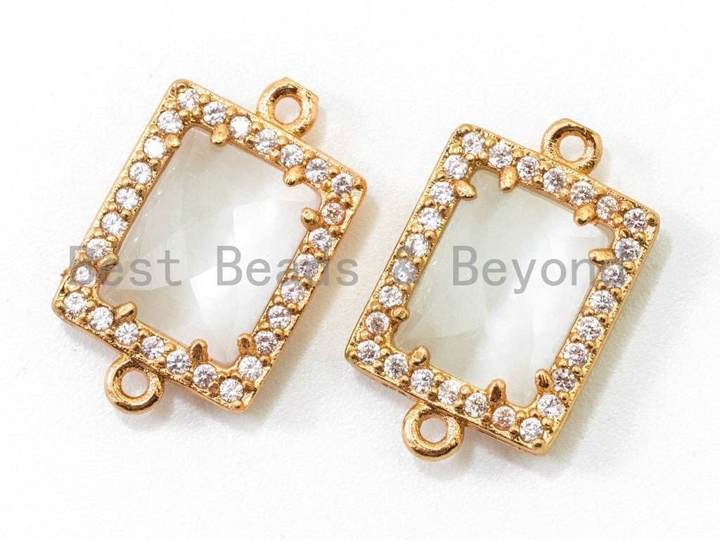 Rectangle Bezel Connector Faceted Cat's Eye Stone, sku#A83