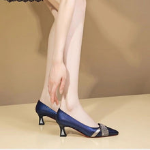 Load image into Gallery viewer, Women's Pointed-Toe Chunky Heel Dress Shoes | Slip-On Block Heel Pumps