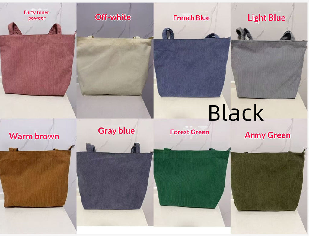 Women's Corduroy Handbag - Minimalist Casual Shoulder Bag with Embroidery