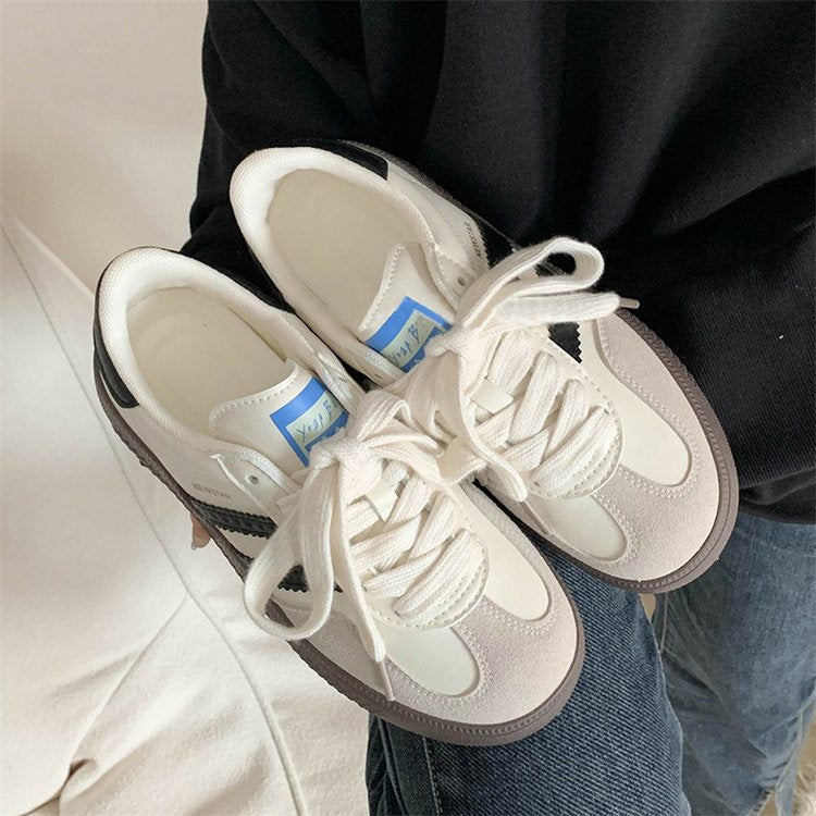Women's Retro White Sneakers - Casual Sports Shoes with Thick Sole