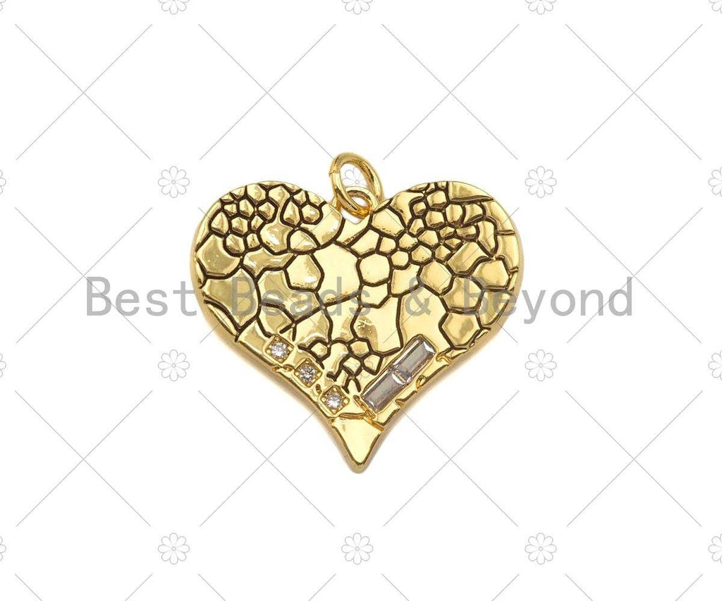 18K Dainty Gold Fissure On Heart Shape Pendant,Gold Medallion Charm, Necklace Bracelet Charm Pendant, 23x20mm, Sku#L557