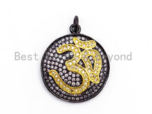 Load image into Gallery viewer, CZ Micro Pave Ohm Symbol Yoga Round Pendant, Cubic Zirconia Pendant, Silver/Gold/Rose Gold/Black Tone, 28x21mm, Sku#F151
