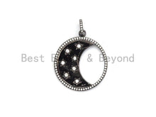 Load image into Gallery viewer, CZ Micro Pave Hollow Round With Moon Star Pendant ,Gold/Silver/Black/Rose Gold ,Cubic Zirconia Jewelry Findings,30x34mm,sku#F700