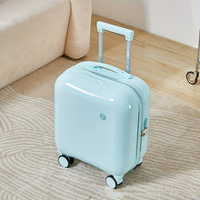 Load image into Gallery viewer, 18 Inch Blue Carry-On Suitcase – Lightweight PVC Hardshell Travel Luggage with Password Lock &amp; Universal Wheels