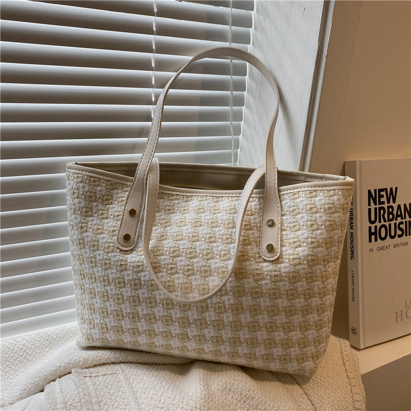 Plaid Shoulder Tote Bag for Women – Large Capacity Nylon Everyday Handbag