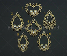 Load image into Gallery viewer, Filigree Gold Lacy Charm, Teardrop/heart/oval/Quatrefoil Brushed Gold Twisted Wire Charm Pendants for Earrings necklace making, sku#CP14