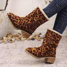 Load image into Gallery viewer, Women's Leopard Print Plush Lined Boots | Mid Heel Slip-On Suede Boots with Warm Faux Fur Lining