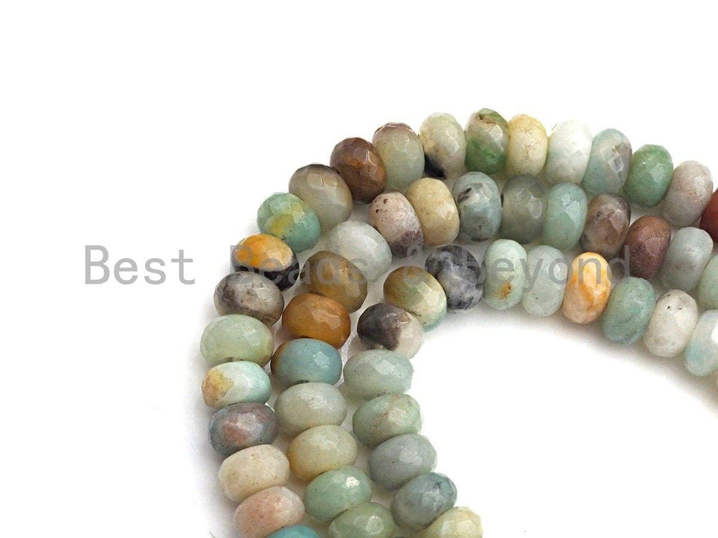2mm Large Hole Natural Amazonite Beads, Rondelle Faceted 6x1
