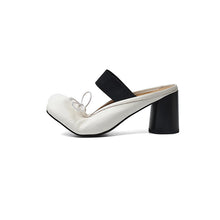 Load image into Gallery viewer, Women's Washed Cowhide Leather Ballet Mule Block Heel Sandals | Elastic Strap Open-Back Heels
