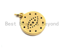 Load image into Gallery viewer, CZ Colorful Micro Pave Round  Gold With Evil Eye Pendant, Coin Shaped Pave Pendant, Gold plated, 15x17mm, Sku#F867