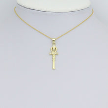 Load image into Gallery viewer, Clear CZ Gold Magic Stick Cross Key Charm Pendant, Sku#LK1164