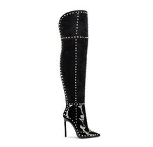 Load image into Gallery viewer, Women's Gold Studded Stiletto Pointed-Toe Fashion Boots | High Heel Slip-On