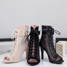 Load image into Gallery viewer, Women's Peep Toe Lace-Up Ankle Boots - Dance Party Heels with Multiple Heel Heights