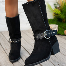 Load image into Gallery viewer, Women's Pointed-Toe Mid-Calf Boots with Belt Buckle - Suede Fashion Boots