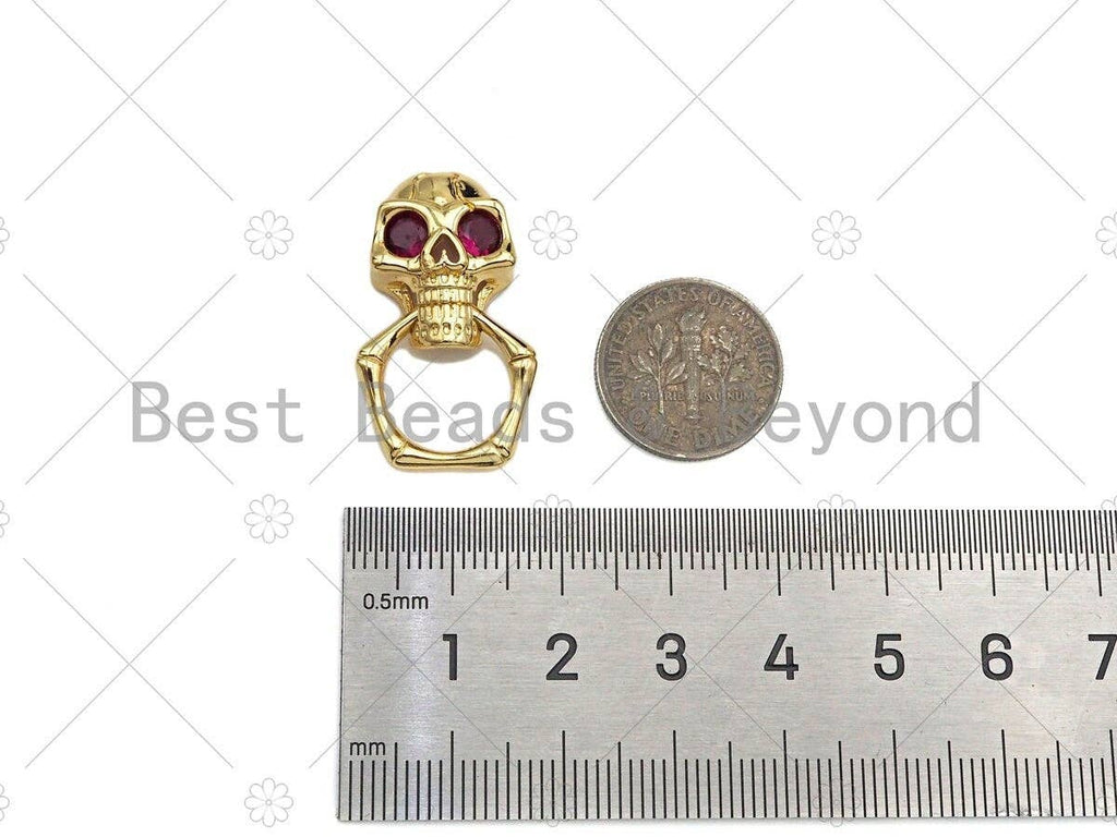 CZ Micro Pave Colorful Eye Skull Shape Pendant/Charm,Cubic Zirconia Charm, Necklace Bracelet Charm Pendant,29x13mm, Sku#LK261