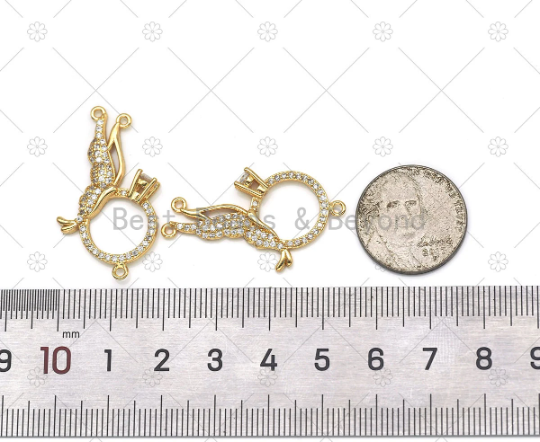 CZ Micro Pave Dolphin On Round Ring Shape Pendant, 18K Gold Filled Dolphin Charm, Necklace Bracelet Charm Pendant, Sku#LK553