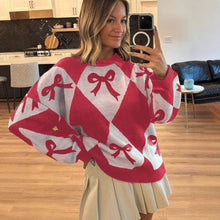 Load image into Gallery viewer, Womens Trendy Pullover Sweater With A Bow-knot Print And Long Knitted Sleeves