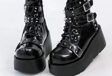 Load image into Gallery viewer, Women's Chunky Round-Toe Dr Martens Style Platform Boots | Side Zipper Wedge Heel