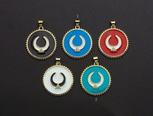 Load image into Gallery viewer, Enamel Horn on Round Disc Cpin Pendant,CZ Micro Pave Oil Drop Horn pendant,Enamel pendant,Enamel Jewelry, 24x27mm, sku#F1045