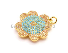 Load image into Gallery viewer, CZ Micro Pave Turquoise Flower Pendant, Cubic Zirconia Pendant, 23mm, SKU#F25C