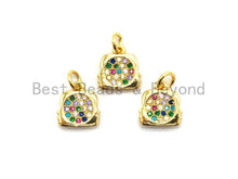 Load image into Gallery viewer, Small CZ Colorful Micro Pave Purse With Two Face Pendant, Purse Lock Shaped Pave Pendant, Gold plated, 10x11mm, Sku#F724