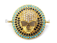 Load image into Gallery viewer, CZ Micro Pave Skull on Round Disc Gold/Silver/Black/ Rose Gold Connector, 20x25x6mm,sku#M40