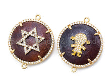 Load image into Gallery viewer, CZ Micro Pave Star/ Little People on Wood Round Disc Connector,28x35x7mm, sku#A43