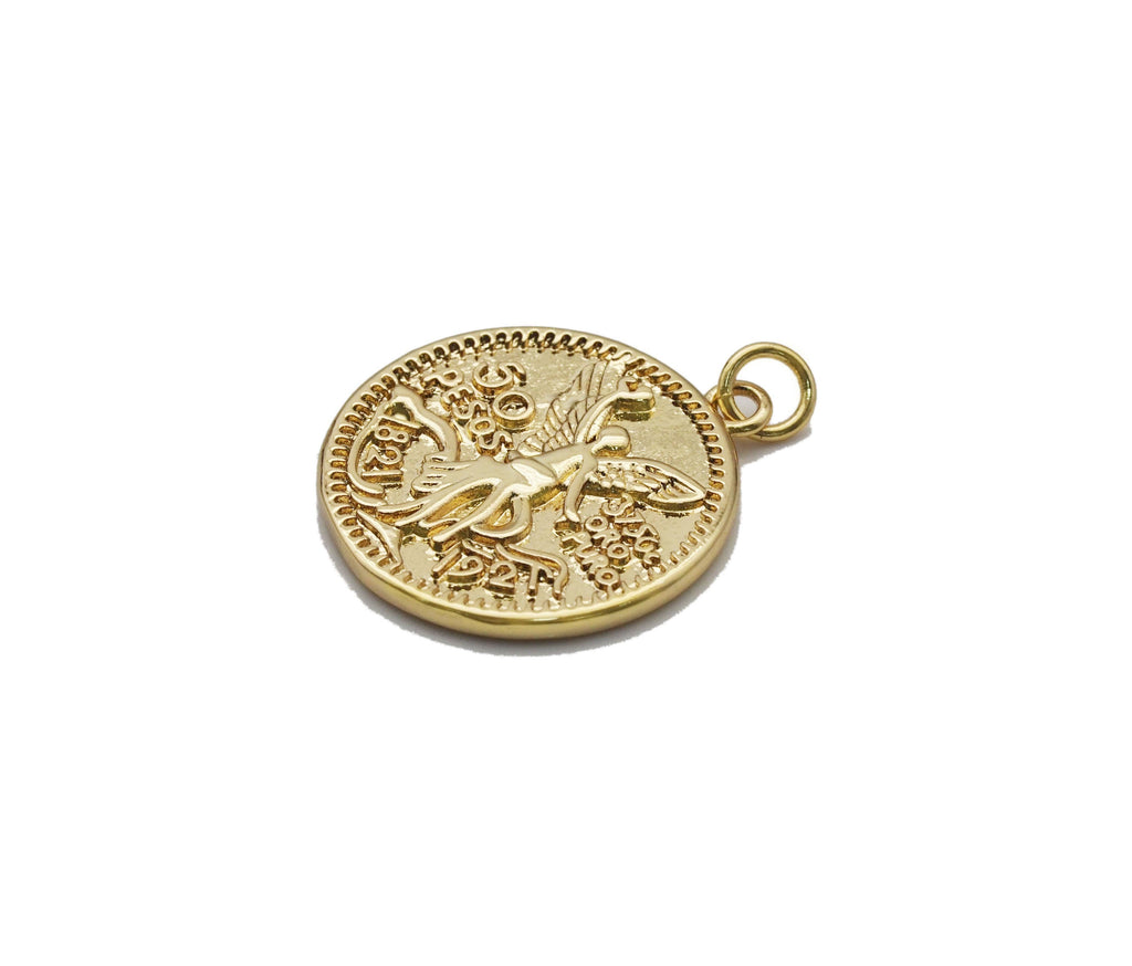 Angel Medallion Gold Coin Charm, Sku#LK756
