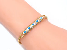 Load image into Gallery viewer, Gold CZ Enamel Evil Eye Long Bar Connector, Sku#LD330