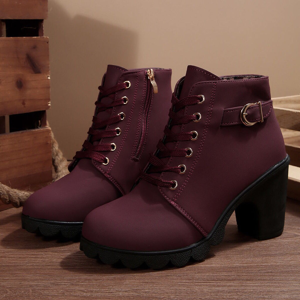 Women's Cross-Tie Chunky-Heel Ankle Boots | Block Heel Lace-Up Booties