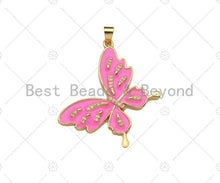 Load image into Gallery viewer, Enamel Colorful Butterfly Shape Charm,CZ Micro Pave Enamel Pendant,Enamel Jewelry,24x33mm,Sku#LK273