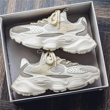 Load image into Gallery viewer, Men's Chunky Soled Dad Sneakers | Mesh Upper Lace-Up Athletic Shoes | Beige Black Gray