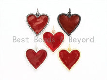 Load image into Gallery viewer, 30mm Enamel Red heart Pendant, Gold/Rose gold/Black/Silver, CZ Micro Pave Oil Drop Heart pendant,Enamel pendant,Enamel Jewelry,sku#F617