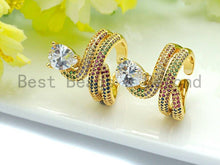 Load image into Gallery viewer, Colorful CZ Micro Pave Heart Snake Ring, Wrap Spiral Ring, Cubic Zirconia Gold Ring, Adjustable Ring, 22x21x17mm,sku#X66