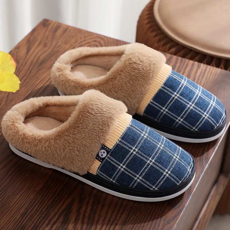 Men's Cotton Winter Slippers Non-Slip Warm Thick Sole Plush Indoor Shoes
