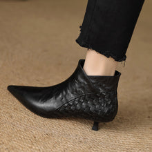 Load image into Gallery viewer, Women's Woven Full-Grain Sheepskin Ankle Boots | Pointed Toe Side Zipper Low Heel