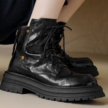 Load image into Gallery viewer, Women's Chunky Sole Lace-Up Ankle Boots - Warm Winter Faux Leather Boots with Tassel Detail